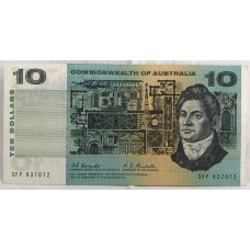 AUSTRALIA 1967 . TEN 10 DOLLARS BANKNOTE . ERROR . WET INK TRANSFER